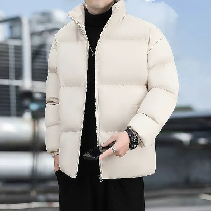 Men’s Puffer Jacket – Quilted Design – High Collar – Standard Fit – Zipper Front