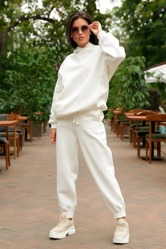 Women’s Two Piece Loungewear Set – Relaxed Fit – Cotton Blend – Ribbed Cuffs