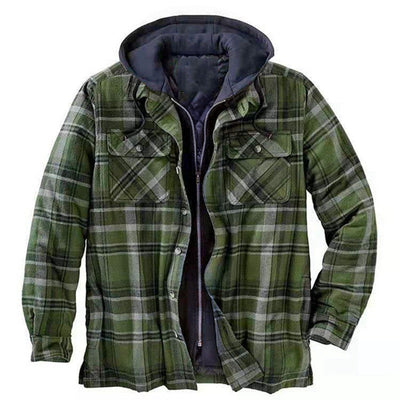 Men’s Shirt Jacket – Relaxed Fit – Quilted Lining – Flannel Plaid – Hooded Zip Front