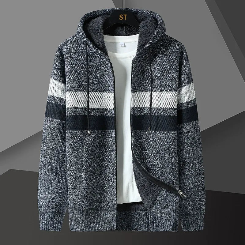 Men’s Hooded Cardigan Sweater – Relaxed Fit – Knit Texture – Zip Front – Side Pockets