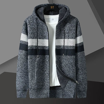 Men’s Hooded Cardigan Sweater – Relaxed Fit – Knit Texture – Zip Front – Side Pockets
