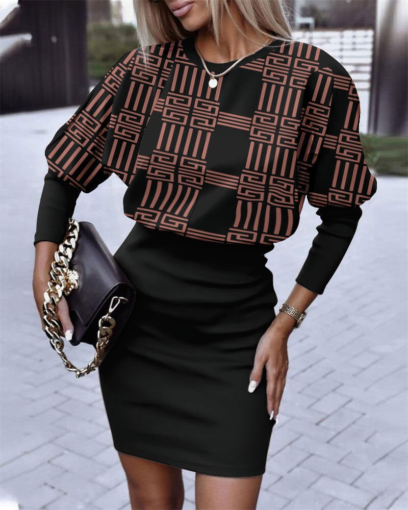Women’s Mini Dress – Relaxed Fit – Abstract Graphic – Long Sleeve Cotton Casual Wear