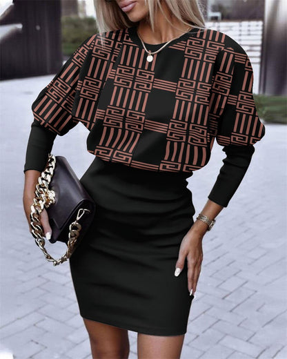 Women’s Mini Dress – Relaxed Fit – Abstract Graphic – Long Sleeve Cotton Casual Wear