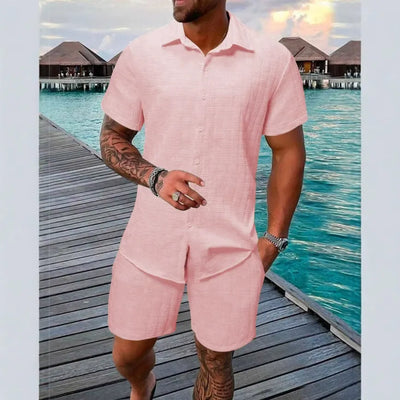 Men’s Casual Set – Relaxed Fit – Jacquard Texture – Short Sleeve Casual Style
