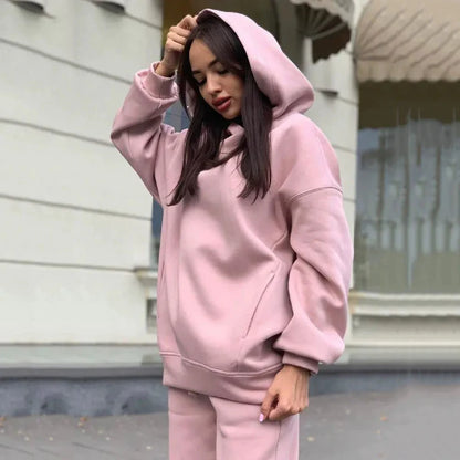 Women’s Two Piece Loungewear Set – Relaxed Fit – Cotton Blend – Ribbed Cuffs