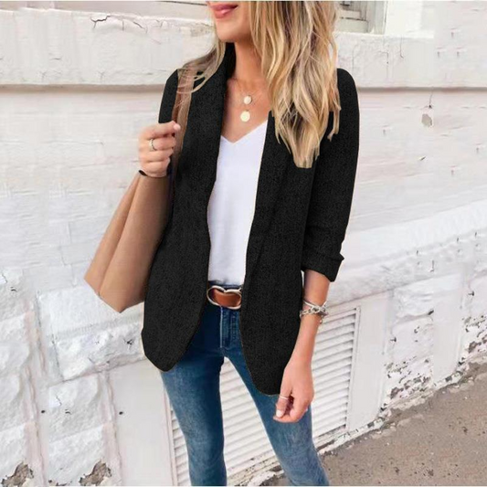 Women’s Blazer – Slim Fit – Woven Fabric – Notched Lapel – Short Tailored Jacket