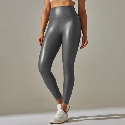 Women’s Leggings – High Waist – Slim Fit – Faux Leather Look – Full Length