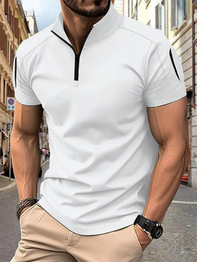 Men’s Polo Shirt – Slim Fit – Cotton Blend – Zip Collar – Tactical Sleeve Pocket