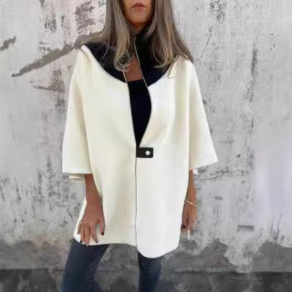 Women’s Wool Jacket – Loose Fit – Stand Collar – Zipper Front – Mid-Thigh Length