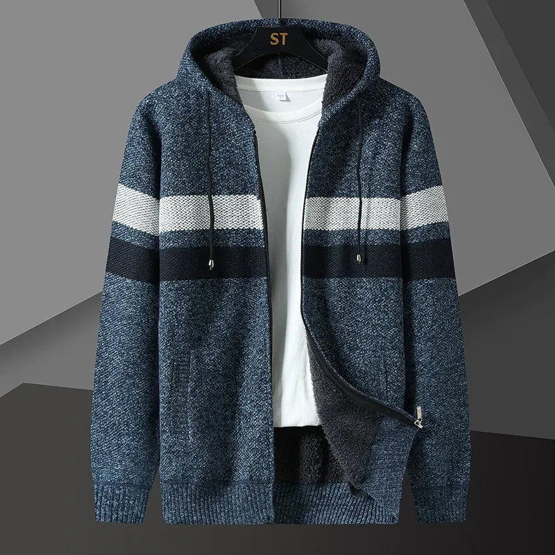 Men’s Hooded Cardigan Sweater – Relaxed Fit – Knit Texture – Zip Front – Side Pockets