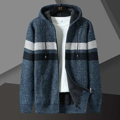 Men’s Hooded Cardigan Sweater – Relaxed Fit – Knit Texture – Zip Front – Side Pockets