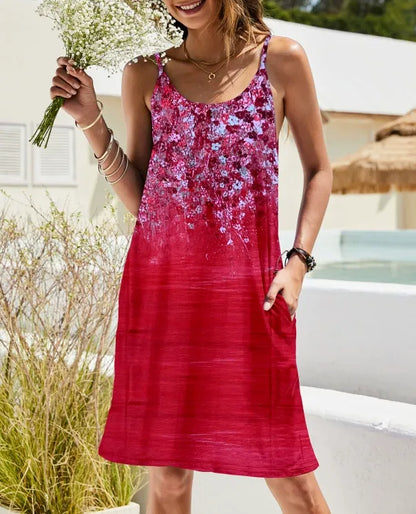 Women’s A-Line Dress – Relaxed Fit – Scoop Neck – Cotton – Spaghetti Straps – Pockets