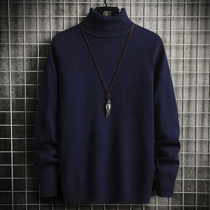 Men’s Turtleneck Sweater – Slim Fit – Fine Knit Wool – Ribbed Hem and Cuffs
