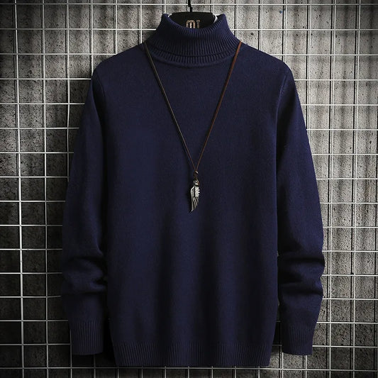Men’s Turtleneck Sweater – Slim Fit – Fine Knit Wool – Ribbed Hem and Cuffs