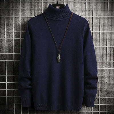 Men’s Turtleneck Sweater – Slim Fit – Fine Knit Wool – Ribbed Hem and Cuffs