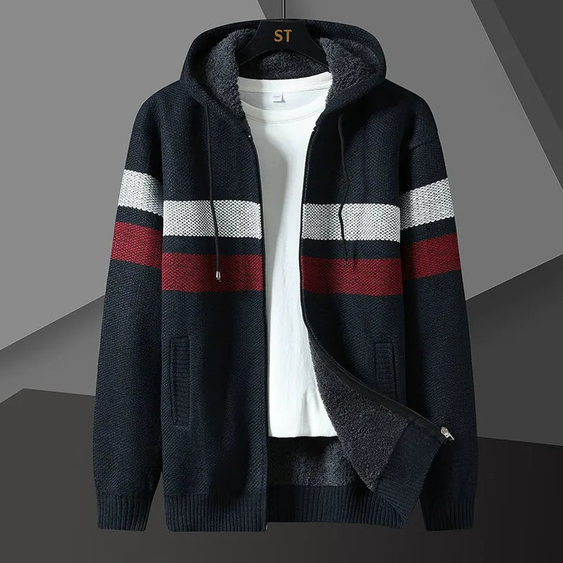 Men’s Hooded Cardigan Sweater – Relaxed Fit – Knit Texture – Zip Front – Side Pockets
