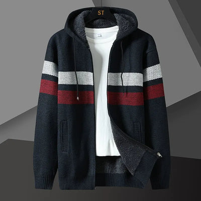 Men’s Hooded Cardigan Sweater – Relaxed Fit – Knit Texture – Zip Front – Side Pockets