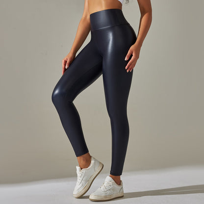 Women’s Leggings – High Waist – Slim Fit – Faux Leather Look – Full Length