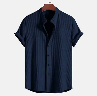 Men’s Short Sleeve Shirt – Cotton Jacquard – Regular Fit – Band Collar Casual Wear