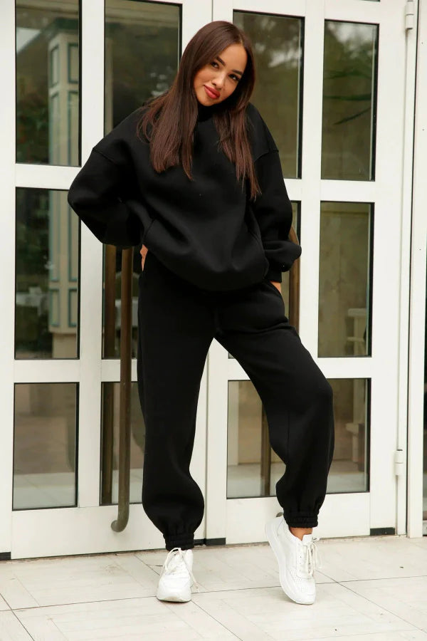 Women’s Two Piece Loungewear Set – Relaxed Fit – Cotton Blend – Ribbed Cuffs