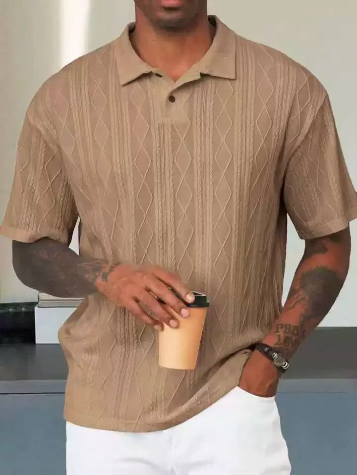 Men’s Polo Shirt – Relaxed Fit – Cotton – Textured Knit – Casual Short Sleeve