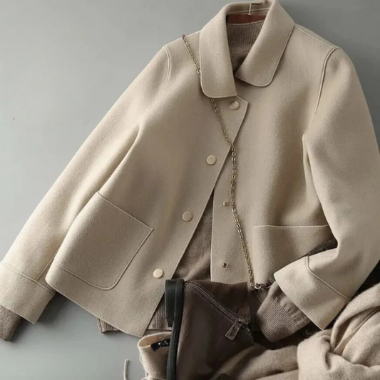 Women’s Wool Jacket – Structured Fit – Mid Length – Button Down with Front Pockets