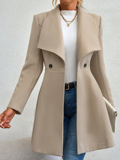 Women’s Wool Coat – Slim Fit – Long Length – Notched Lapel – Tailored Silhouette