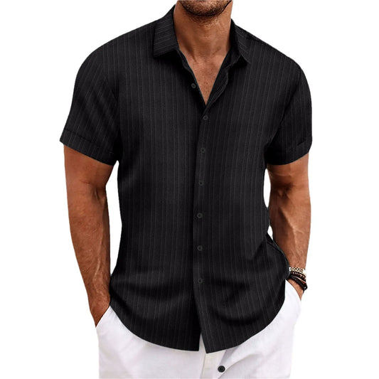 Men’s Button-Up Shirt – Jacquard Texture – Relaxed Fit – Short Sleeve Casual Style
