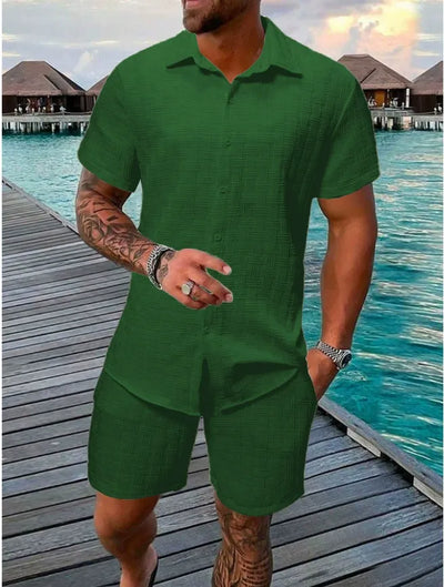 Men’s Casual Set – Relaxed Fit – Jacquard Texture – Short Sleeve Casual Style