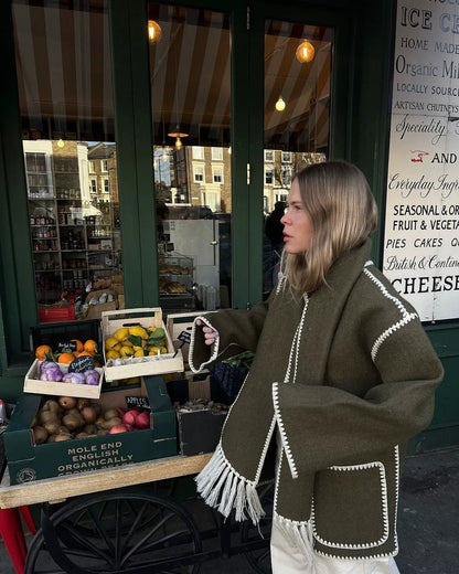 Women’s Wool Coat – Oversized Fit – Full Length – Button Front – Matching Scarf