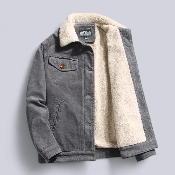 Men’s Corduroy Jacket – Relaxed Fit – Fleece Lined – Button-Up with Chest Pocket