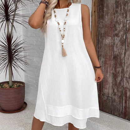Women’s Midi Dress – Relaxed Fit – Sleeveless – Round Neck – Cotton Feel