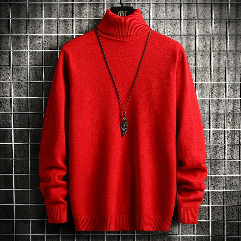 Men’s Turtleneck Sweater – Slim Fit – Fine Knit Wool – Ribbed Hem and Cuffs