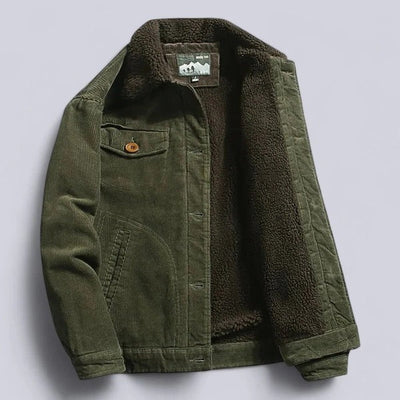 Men’s Corduroy Jacket – Relaxed Fit – Fleece Lined – Button-Up with Chest Pocket