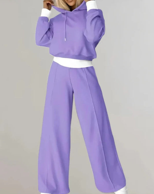 Women’s 2-Piece Set – Cropped Hoodie – Relaxed Fit – Wide-Leg Joggers – Cotton Blend