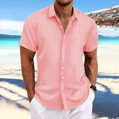 Men’s Button-Up Shirt – Jacquard Texture – Relaxed Fit – Short Sleeve Casual Style