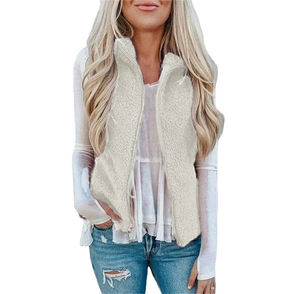 Women’s Vest – Soft Fleece – Relaxed Fit – Zipper Front – High Collar Layering