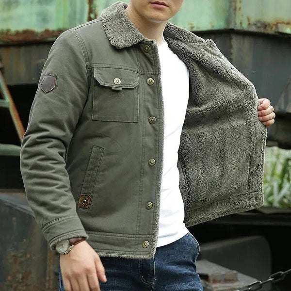 Men’s Jacket – Sherpa Lined – Cotton Blend – Button Front – Regular Fit Casual Style
