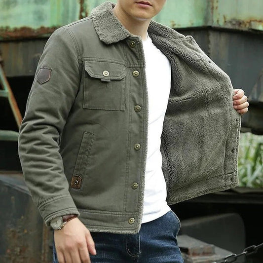 Men’s Jacket – Sherpa Lined – Cotton Blend – Button Front – Regular Fit Casual Style