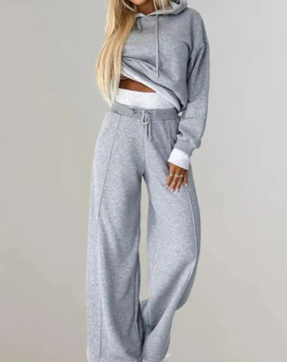 Women’s 2-Piece Set – Cropped Hoodie – Relaxed Fit – Wide-Leg Joggers – Cotton Blend