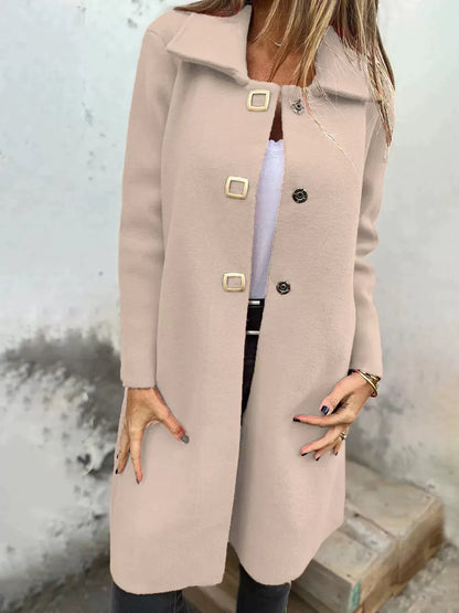Women’s Wool Coat – Tailored Fit – Mid-Length – Single-Breasted with Wide Lapel