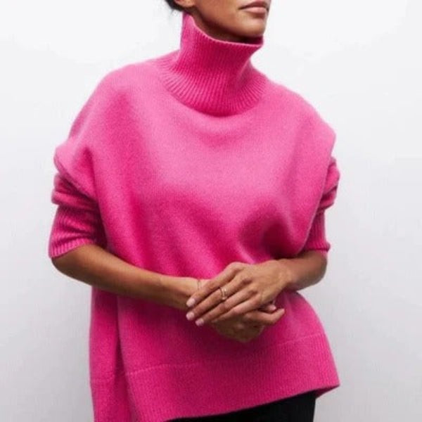 Women’s Turtleneck Sweater – Wool Blend – Oversized Fit – Dropped Shoulders – Ribbed Trim