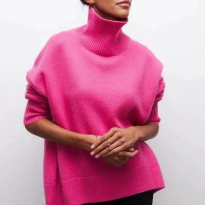 Women’s Turtleneck Sweater – Wool Blend – Oversized Fit – Dropped Shoulders – Ribbed Trim