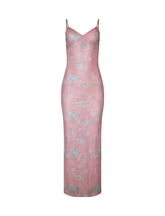 Women’s Maxi Dress – Slim Fit – Spaghetti Strap – Floral Print