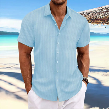 Men’s Button-Up Shirt – Jacquard Texture – Relaxed Fit – Short Sleeve Casual Style