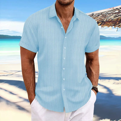 Men’s Button-Up Shirt – Jacquard Texture – Relaxed Fit – Short Sleeve Casual Style