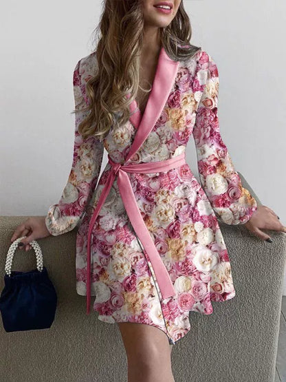 Women’s Long Cardigan – Relaxed Fit – Animal Print – Cotton Blend – Belted Open Front