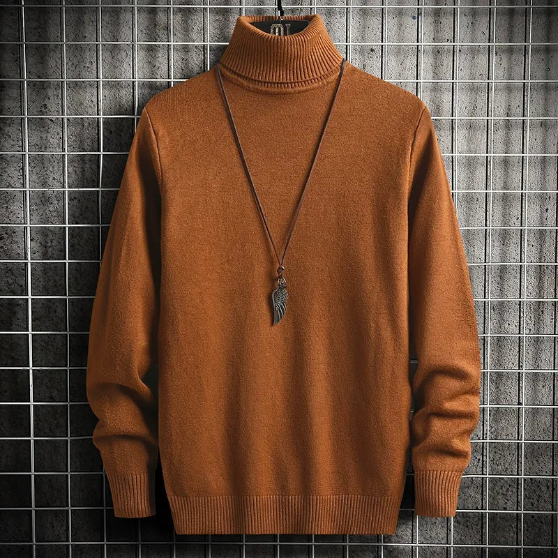 Men’s Turtleneck Sweater – Slim Fit – Fine Knit Wool – Ribbed Hem and Cuffs