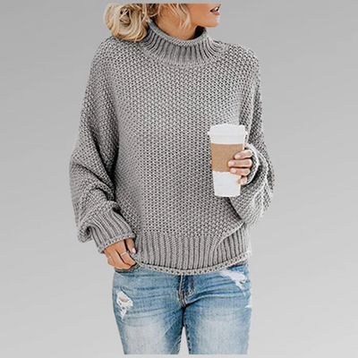 Women’s Pullover Sweater – Relaxed Fit – Chunky Textured Knit – High Ribbed Neck