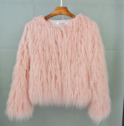 Women’s Short Jacket – Oversized Fit – Shaggy Faux Fur Texture – Cropped Style